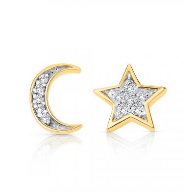 pendientes petite diamonds moon star oro amarillo 18 kt